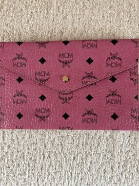 MCM Pink Monogram Envelope Clutch